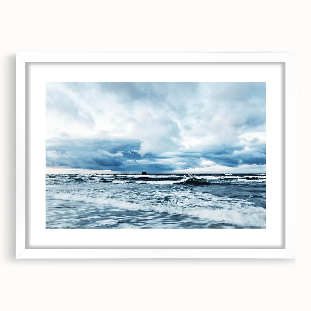 Framed wall art from the Landscapes Skyscapes Design 33 collection, featuring serene blue and white abstract scenery, designed to enhance modern home decor.
