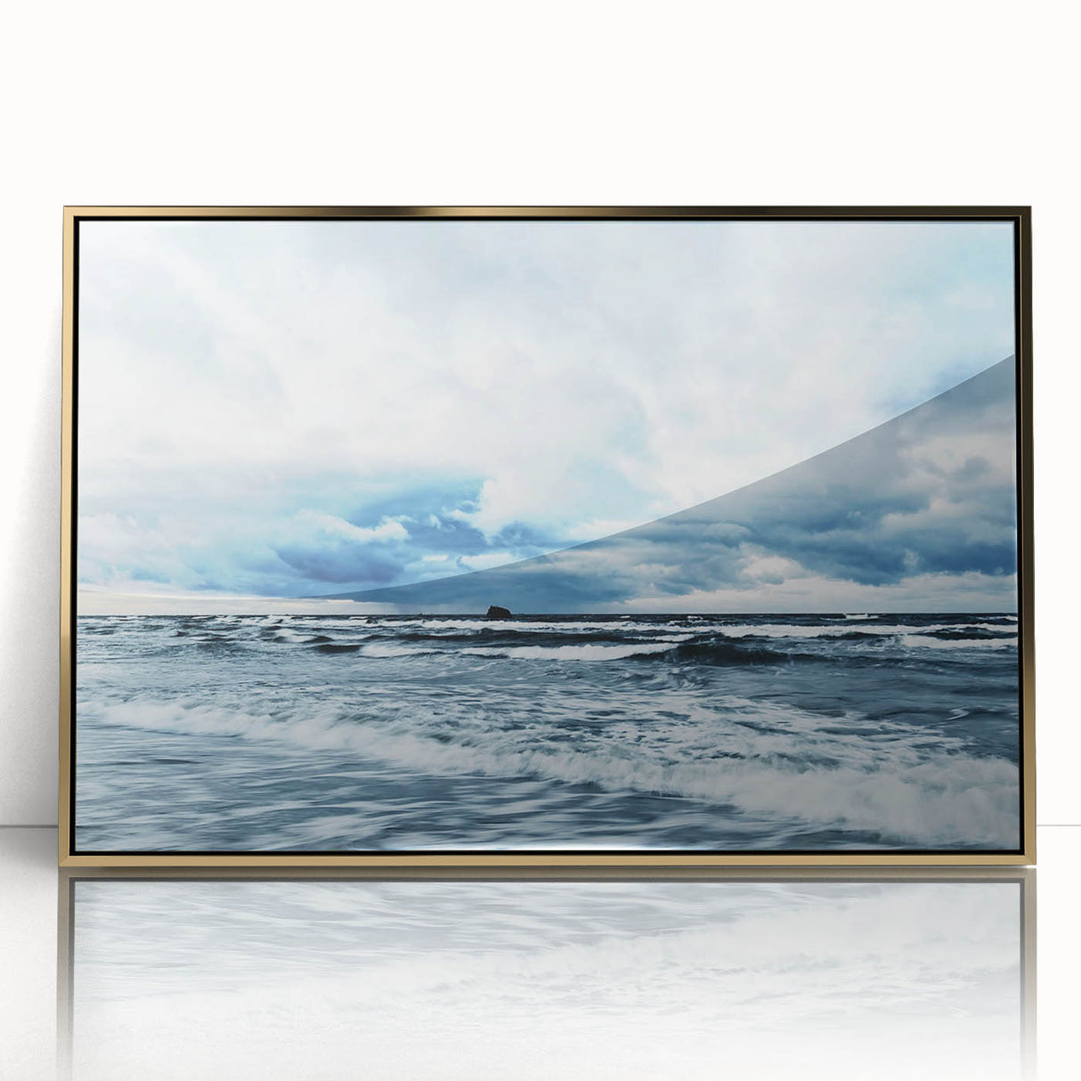 Framed wall art featuring a stunning landscapes and skyscapes design, with a gold-accented frame, showcasing vibrant colors and intricate details, ideal for modern decor.