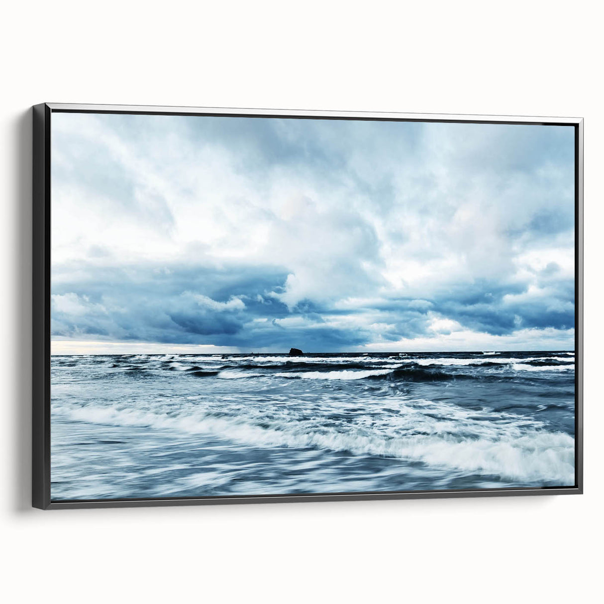 Framed canvas wall art showcasing a modern landscape design with vibrant colors, displayed in a sleek black frame, perfect for contemporary home decor.