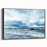 Framed canvas wall art showcasing a modern landscape design with vibrant colors, displayed in a sleek black frame, perfect for contemporary home decor.
