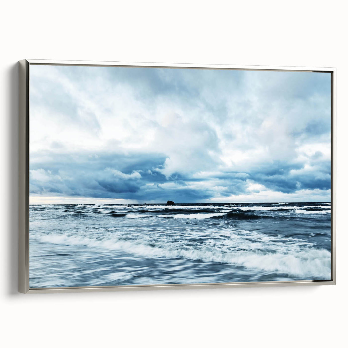 Framed canvas wall art showcasing a stunning landscapes and skyscapes design, featuring a silver frame that enhances its elegance. Ideal for modern home decor.