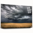 Side view of a vibrant acrylic wall art collection featuring landscapes and skyscapes, showcasing colorful designs secured with decorative pins. Ideal for modern decor.