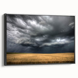 Framed canvas wall art showcasing a serene landscapes and skyscapes design, featuring a black frame and a sleek side view, perfect for modern decor.