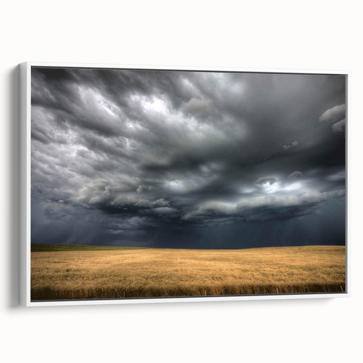 Framed canvas wall art showcasing a serene landscape design with soft pastel colors, elegantly displayed in a white frame, ideal for modern home decor.
