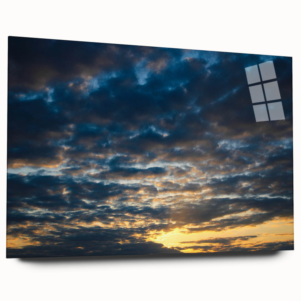 Side view of a modern wall art collection featuring vibrant landscapes and skyscapes, displayed on acrylic glass, ideal for contemporary home decor.