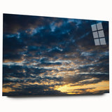 Side view of a modern wall art collection featuring vibrant landscapes and skyscapes, displayed on acrylic glass, ideal for contemporary home decor.