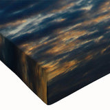 Close-up of a vibrant stretched canvas wall art piece showcasing an abstract landscape design, featuring rich colors and intricate textures, perfect for modern home decor.