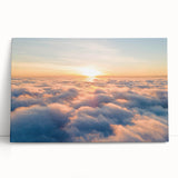 Collection of four stretched canvas wall art pieces showcasing vibrant landscapes and skyscapes, beautifully arranged and leaning against a neutral wall for display.