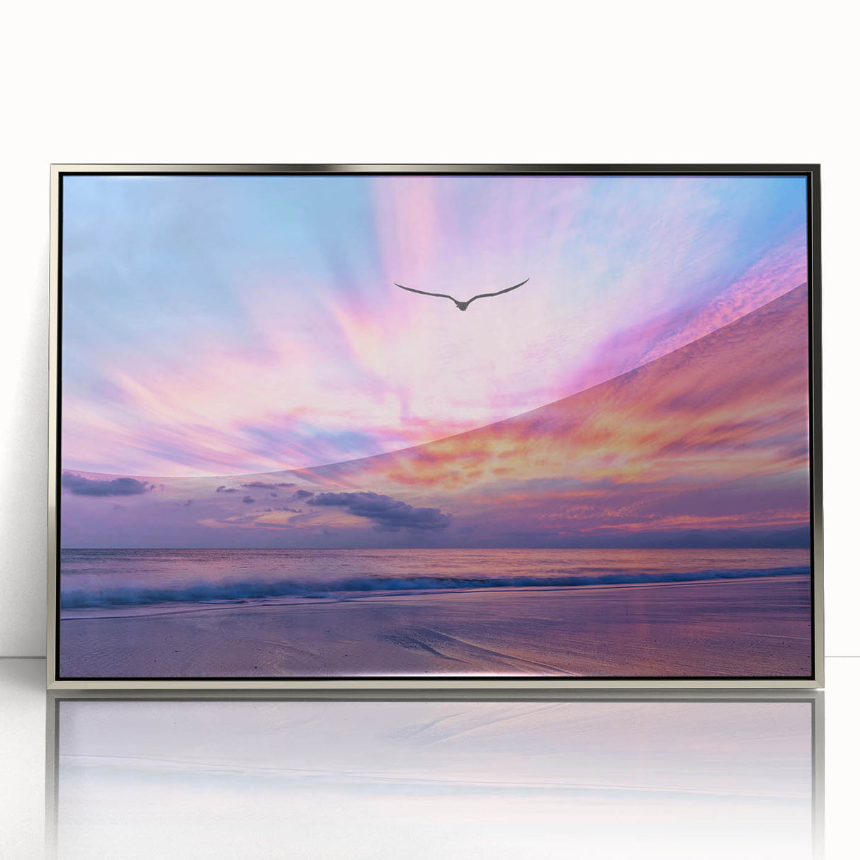 Framed acrylic wall art from the Landscapes and Skyscapes collection, featuring a stunning silver design with intricate details, displayed from a front view. Ideal for modern home decor.
