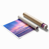 Rolled print of a vibrant landscape artwork showcasing a serene sunset over rolling hills, ideal for home decor. The piece features rich colors and intricate details, perfect for enhancing any living space.