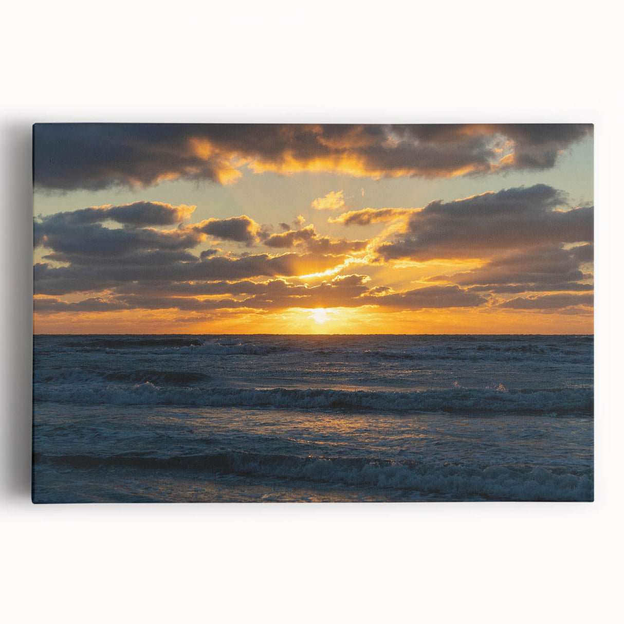 Stretched canvas wall art showcasing a vibrant skyscape design with soft pastel colors, ideal for modern home decor, enhancing any living space with serenity.