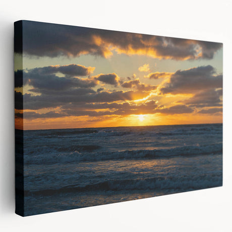 Stretched canvas wall art collection showcasing vibrant landscapes and skyscapes in a side view, perfect for modern home decor. Ideal for nature enthusiasts.