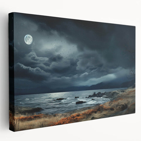 Stretched canvas wall art featuring a vibrant landscape design showcasing a sunset over rolling hills, perfect for home decor. The piece includes rich colors and intricate details, ideal for adding a serene atmosphere to any room.