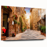 Acrylic glass wall art featuring a vibrant street landscape design, showcasing colorful buildings and lively urban details, perfect for modern home decor.