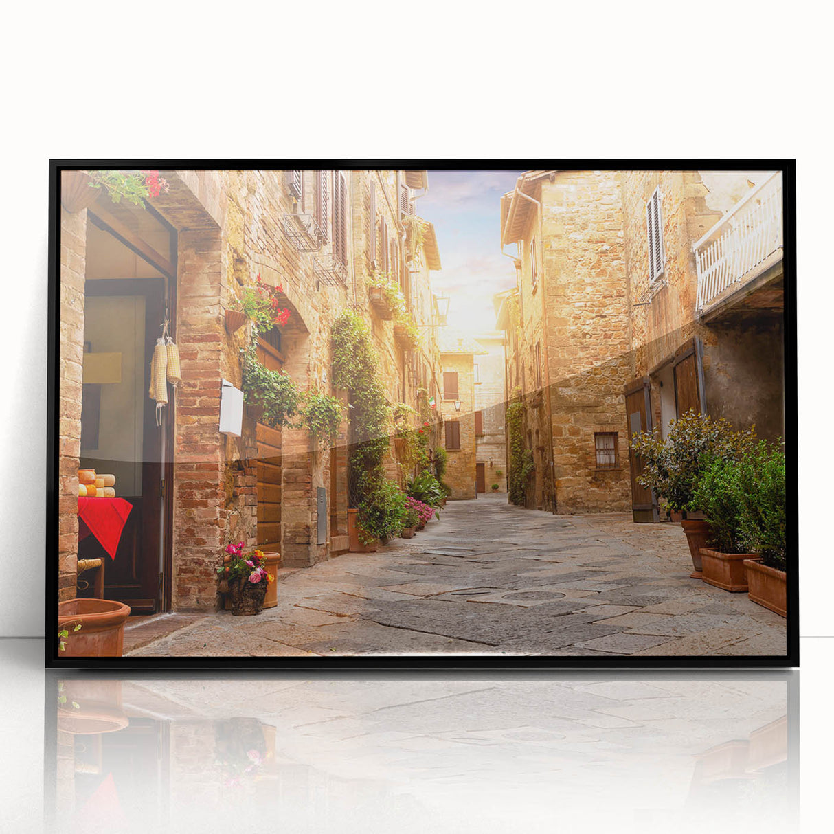 Framed acrylic wall art featuring a contemporary street landscape design with vibrant colors and intricate details, showcasing a modern aesthetic for stylish interiors.
