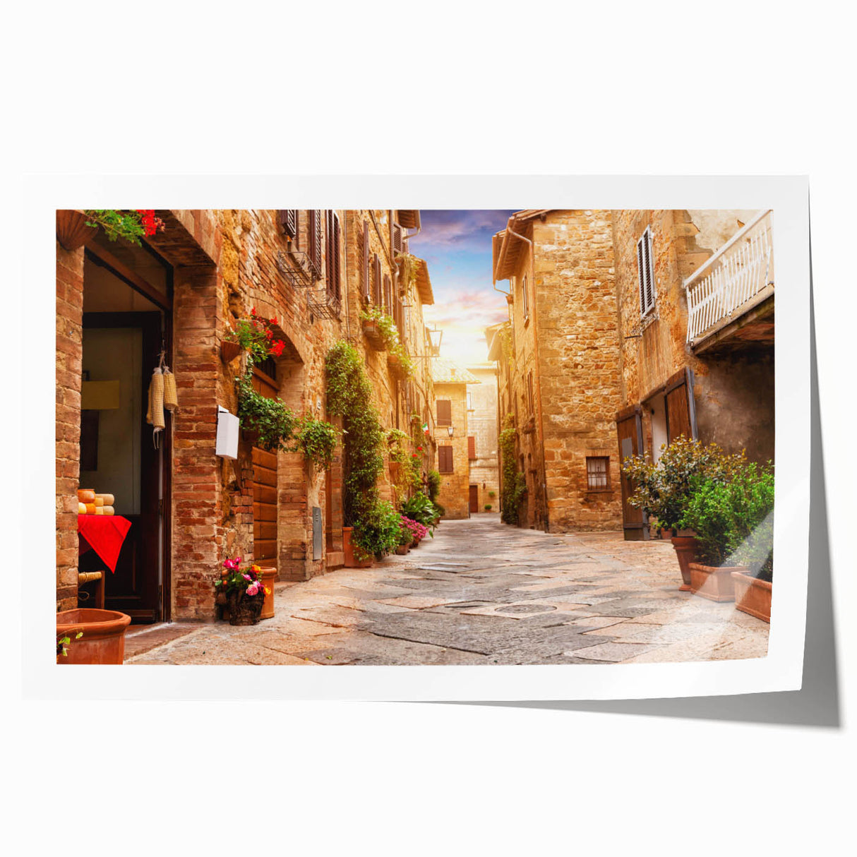 Rolled print showcasing vibrant street landscape design with colorful abstract elements, ideal for modern home decor, packaged securely for delivery.