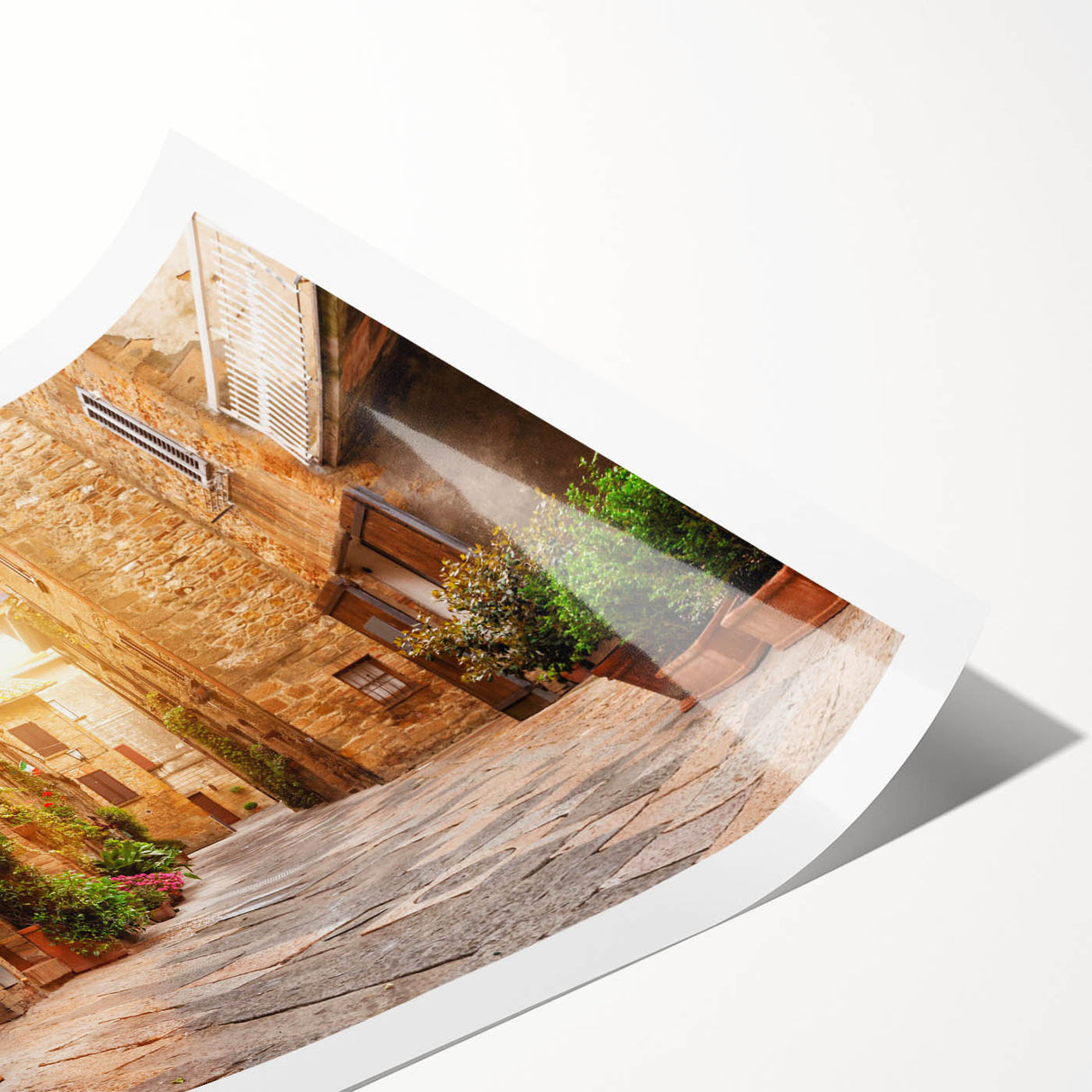 Vibrant rolled print of an abstract landscape design featuring colorful streets, ideal for modern home decor, packaged securely in a cardboard tube.