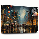 Acrylic wall art collection showcasing a vibrant street landscape design, viewed from the side with pins for display. Ideal for modern home décor and art enthusiasts.