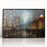 Framed wall art featuring a modern landscape design in vibrant colors, set in a sleek black frame, perfect for home decor and enhancing interior aesthetics.