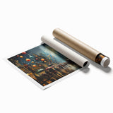 Rolled print showcasing a vibrant landscape street design, featuring colorful urban elements and intricate details, ideal for modern home decor. Packaged securely in a durable tube for safe transport.