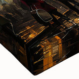 Close-up of a vibrant stretched canvas showcasing a modern street landscape design, featuring intricate details and bold colors, ideal for home decor enhancement.