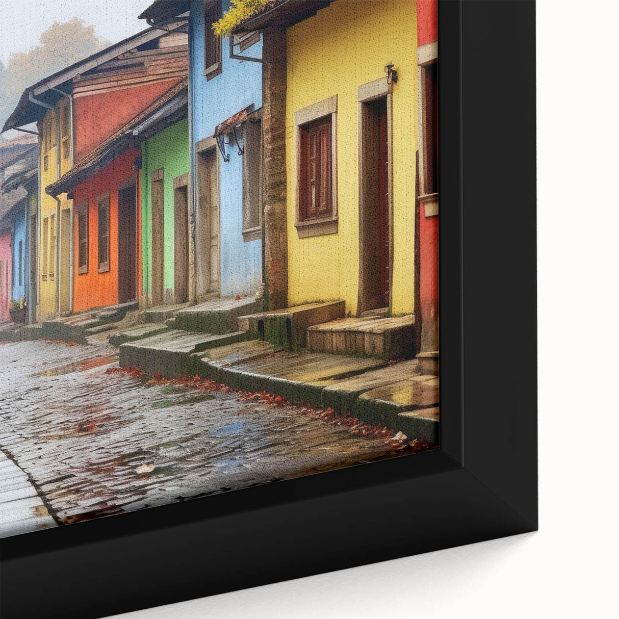 Framed canvas wall art showcasing an abstract landscape design, featuring vibrant colors and intricate textures, perfect for modern home decor.