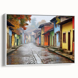 Framed wall art featuring a modern landscape design with vibrant colors, displayed from a side view against a neutral background, ideal for home decor.