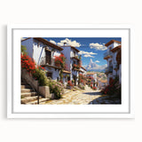 Framed wall art featuring a serene landscape design, displayed in a white mat and frame, ideal for modern home decor. Perfect for enhancing any living space.