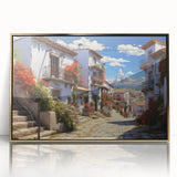 Framed wall art featuring a scenic landscape design with vibrant colors, set in an elegant gold frame, ideal for enhancing home decor and interior design aesthetics.