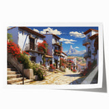 Colorful rolled print of a modern city landscape design, showcasing vibrant street scenes and architectural details, ideal for home decor and wall art collections.