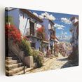 Stretched canvas wall art showcasing a vibrant landscape design with streets and buildings, perfect for modern home décor. Ideal for living rooms or offices.