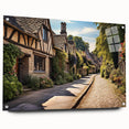 Acrylic glass wall art showcasing a vibrant street landscape design, featuring vivid colors and intricate details, elegantly displayed with pins against a minimalist backdrop. Perfect for modern decor enthusiasts seeking unique, eye-catching art pieces.