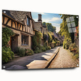 Acrylic glass wall art showcasing a vibrant street landscape design, featuring vivid colors and intricate details, elegantly displayed with pins against a minimalist backdrop. Perfect for modern decor enthusiasts seeking unique, eye-catching art pieces.