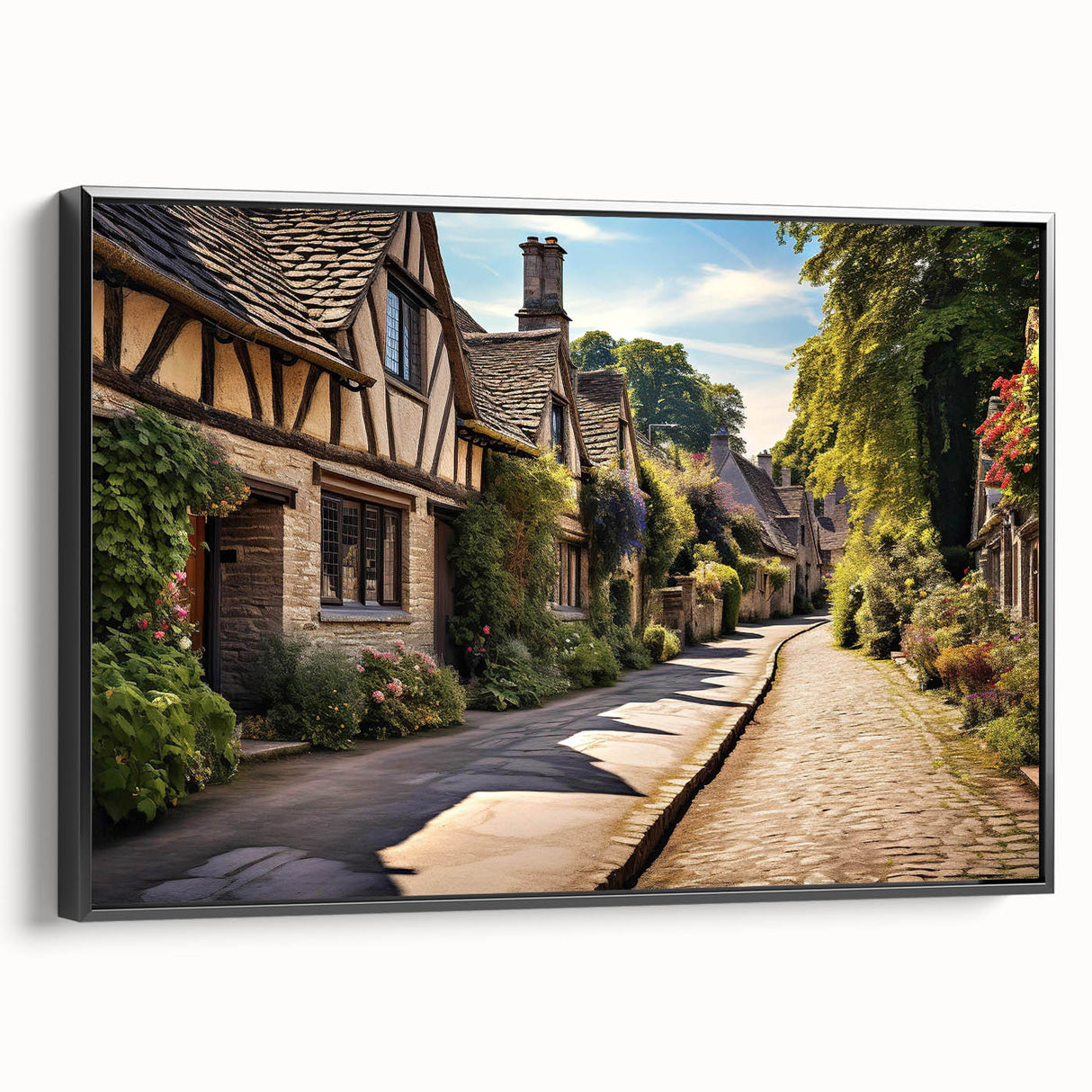 Framed canvas wall art featuring a modern city street landscape design, showcasing vibrant colors and intricate details, ideal for contemporary home decor.