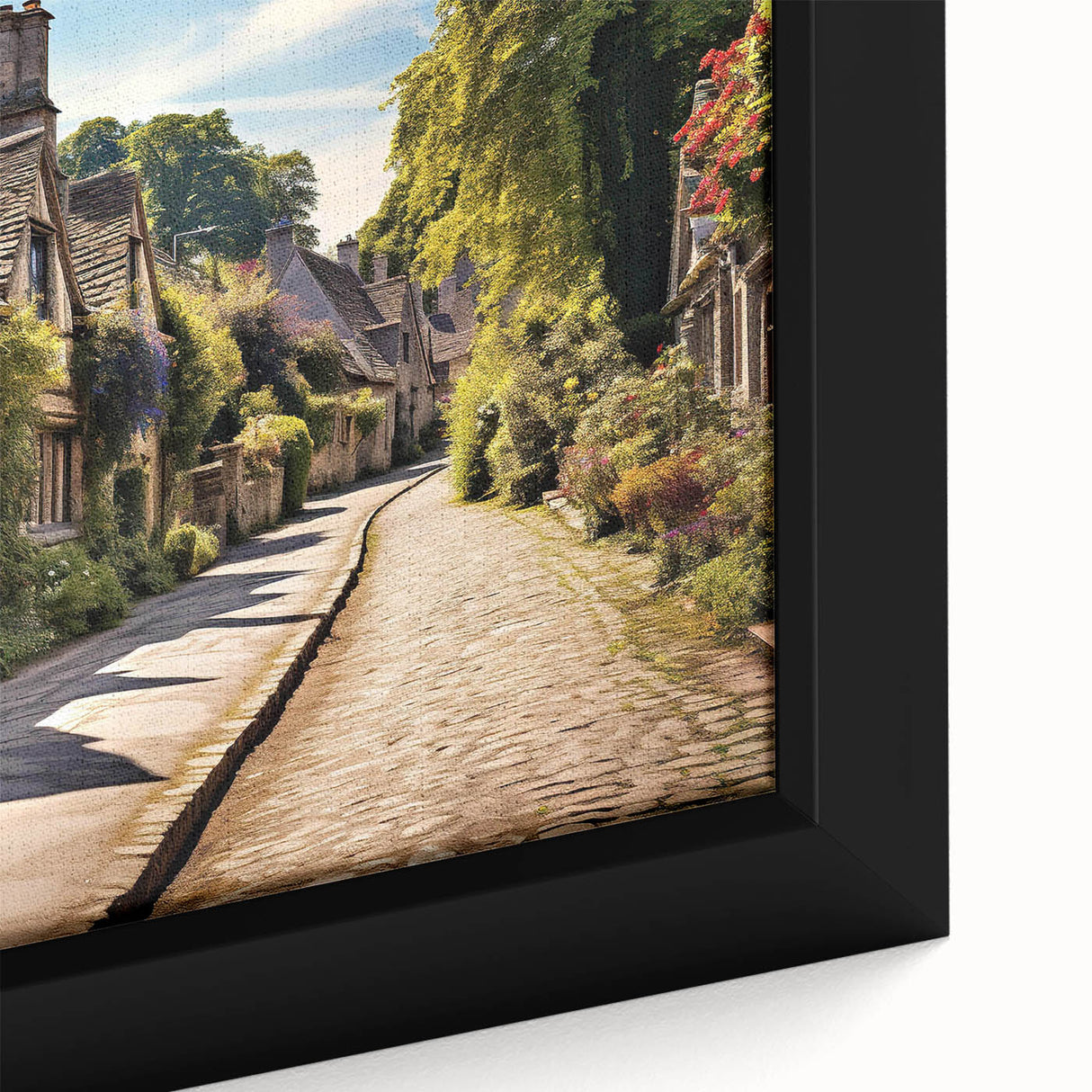 Framed canvas wall art showcasing a vibrant abstract landscape design with rich colors and intricate details, ideal for modern home decor.