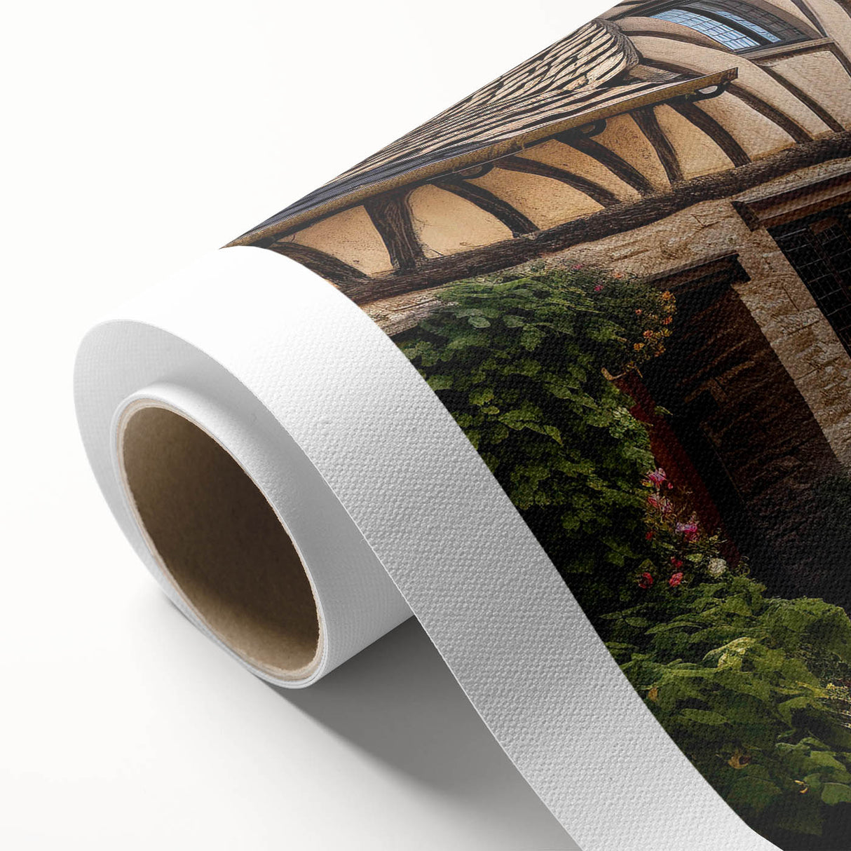 Vibrant rolled canvas showcasing a modern street landscape design with colorful abstract elements, perfect for contemporary home decor, elegantly packaged.