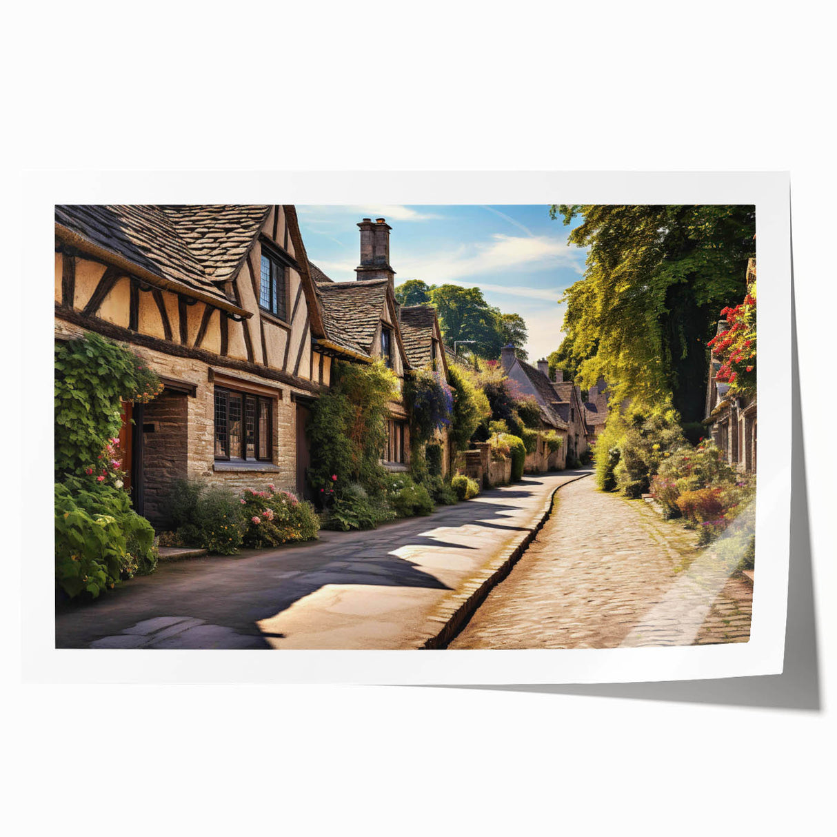 Rolled canvas print showcasing a vibrant urban landscape in warm tones, featuring abstract street designs, ideal for modern home decor, packaged securely in a sturdy tube.