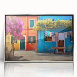 Framed acrylic wall art display featuring a contemporary street landscape design with silver accents, ideal for modern home decor.