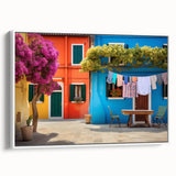 Framed canvas wall art featuring a contemporary street landscape design with vibrant colors, displayed from a side view against a white background. This piece adds a modern touch to any interior decor.