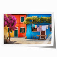 Rolled print showcasing a vibrant cityscape design, featuring colorful buildings and lively street life, perfect for modern home decor. Packaged securely in a cardboard tube for safe delivery.