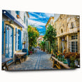 Acrylic glass wall art showcasing a vibrant street landscape design, featuring rich colors and intricate details. Perfect for modern home decor, highlighting urban aesthetics.