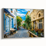 Framed canvas wall art showcasing a modern street landscape design in silver tones, perfect for home decor, emphasizing urban aesthetics and artistic flair.
