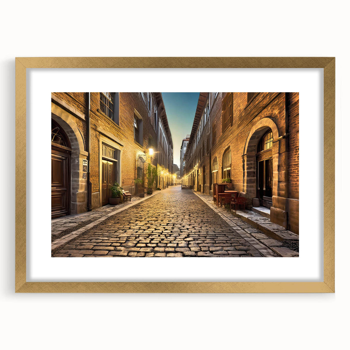 Elegant framed wall art showcasing a modern landscape design with vibrant colors and a gold mat, perfect for enhancing home decor and interior aesthetics.