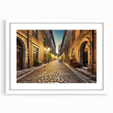 Framed landscape wall art collection featuring vibrant street design, displayed in a sleek white mat. Ideal for modern home decor and art enthusiasts.