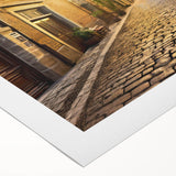 Rolled canvas artwork showcasing a vibrant street landscape design, featuring bright colors and dynamic urban elements, ideal for modern home decor.