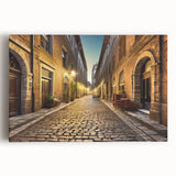 Stretched canvas wall art featuring a vibrant street landscape design, showcasing colorful buildings and urban elements, perfect for home decor or office spaces.