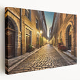 Stretched canvas wall art depicting a vibrant street landscape design, showcasing bold colors and intricate details, perfect for modern home decor.