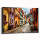 Framed canvas wall art showcasing a vibrant street landscape design in black, highlighting intricate details and textures for modern decor. Ideal for contemporary interiors.