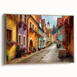 Framed canvas wall art featuring a vibrant landscape design with golden accents, showcasing a side view of the artwork, ideal for modern home decor.