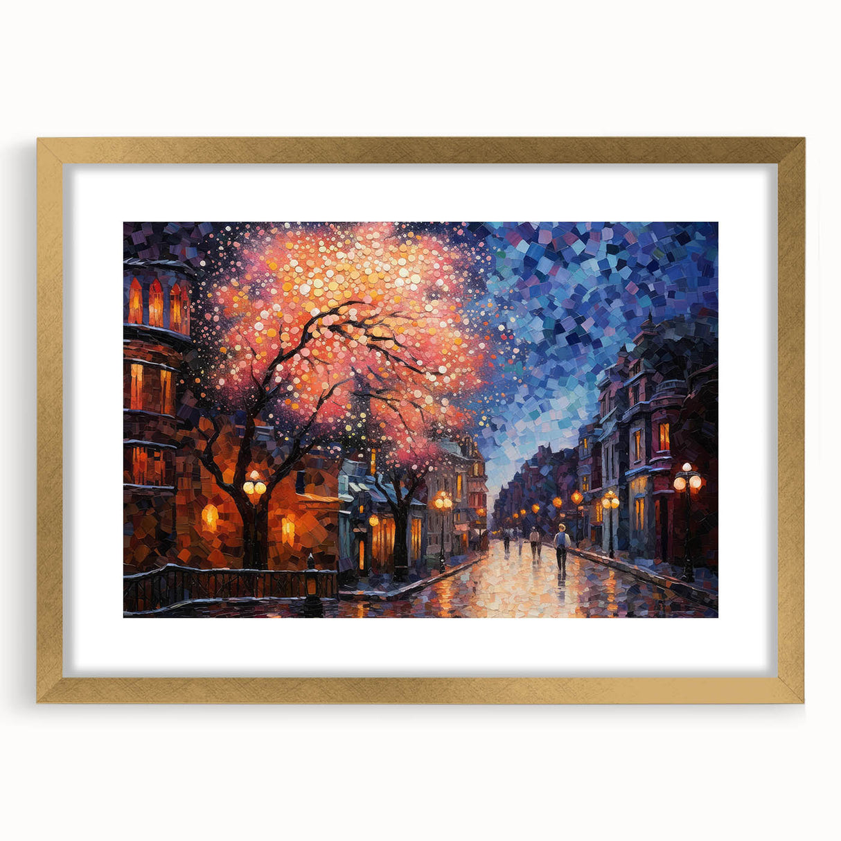 Framed wall art collection featuring a gold mat, showcasing a vibrant landscape scene. The design includes intricate details, perfect for enhancing modern home decor.